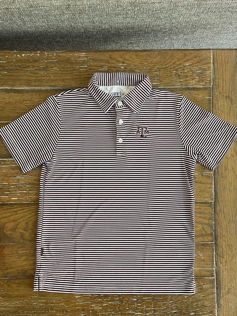 Boy's Youth Size Large Performance Maroon & White Striped Polo Texas A&M Aggies